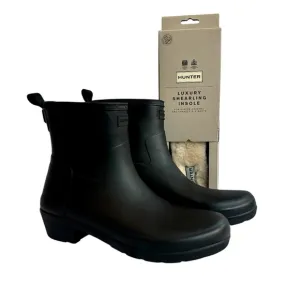 Hunter Refined Low Heel Ankle Biker Matte Rain Boots Luxury Shearling Insole Set