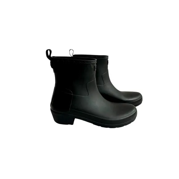 Hunter Refined Low Heel Ankle Biker Matte Rain Boots Luxury Shearling Insole Set