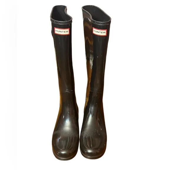 HUNTER Refined Tall Gloss Waterproof Rain Boot (Women) Size 7