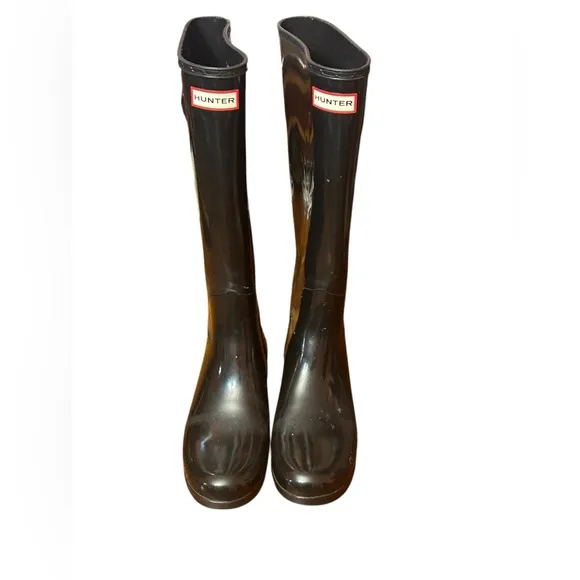 HUNTER Refined Tall Gloss Waterproof Rain Boot (Women) Size 7