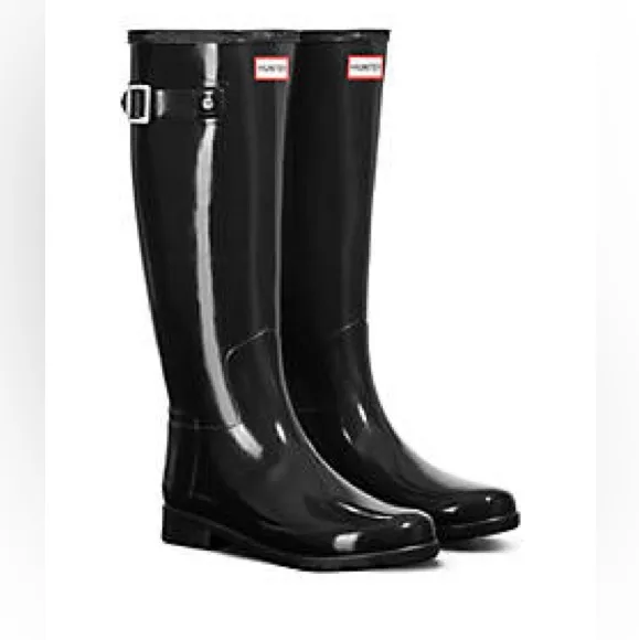 HUNTER Refined Tall Gloss Waterproof Rain Boot (Women) Size 7
