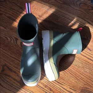 Hunter x Free People Collab Waterproof Boots, Green/Tan, Size 8
