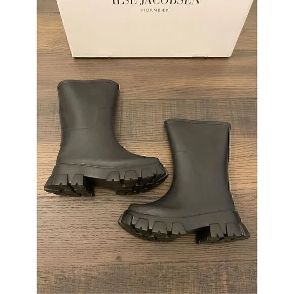 Ilse Jacobsen Handmade Black Winter and Rain Boots Wellies 3/4 height Size 36