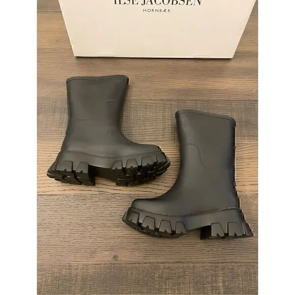 Ilse Jacobsen Handmade Black Winter and Rain Boots Wellies 3/4 height Size 36