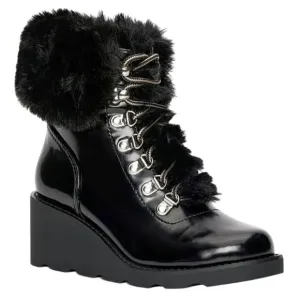 INC Hannia Padded Insole Lace Up Booties in Patent‎ Black, Size 6.5