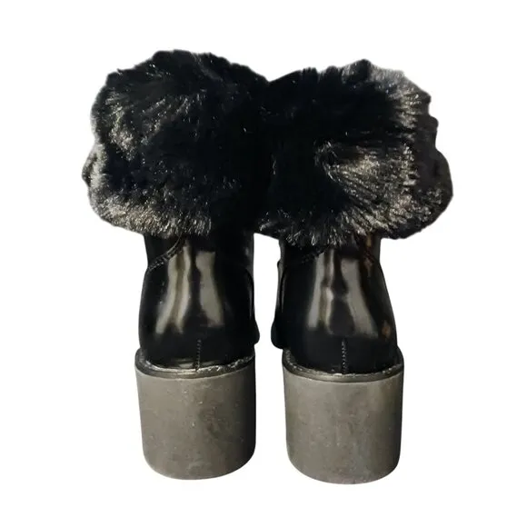 INC Hannia Padded Insole Lace Up Booties in Patent‎ Black, Size 6.5