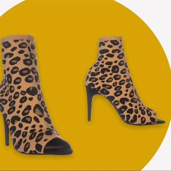 Inc open toe Leopard Heeled Sock Boot Mocha Mousse  size 8 M retail$119