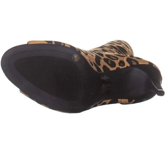 Inc open toe Leopard Heeled Sock Boot Mocha Mousse  size 8 M retail$119