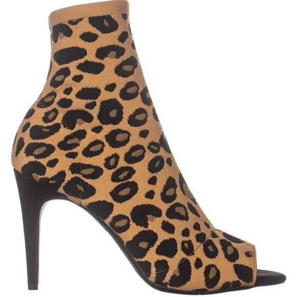 Inc open toe Leopard Heeled Sock Boot Mocha Mousse  size 8 M retail$119