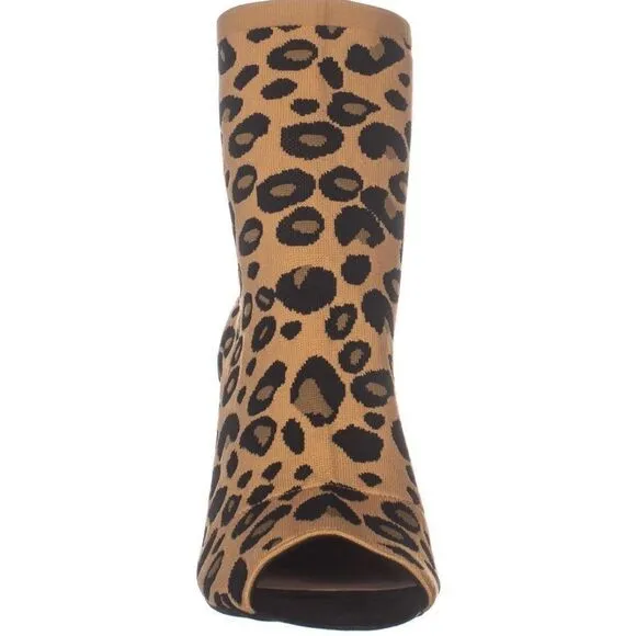 Inc open toe Leopard Heeled Sock Boot Mocha Mousse  size 8 M retail$119