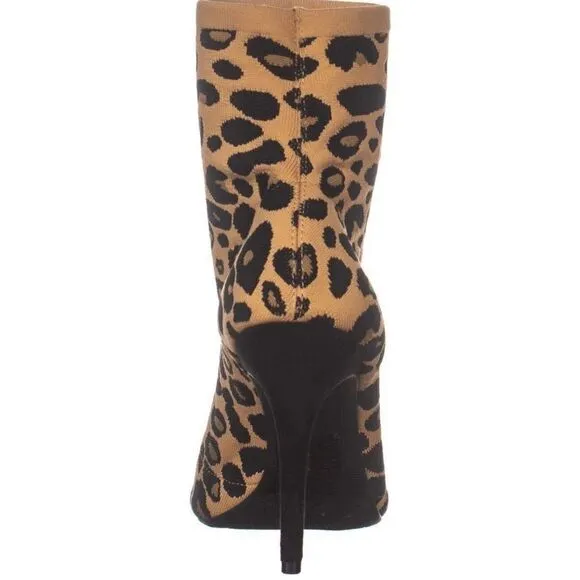 Inc open toe Leopard Heeled Sock Boot Mocha Mousse  size 8 M retail$119