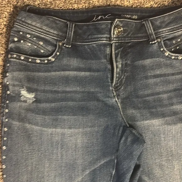INC Skinny Leg Studded Jeans with Raw Hem Sz 4