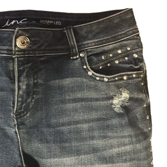 INC Skinny Leg Studded Jeans with Raw Hem Sz 4