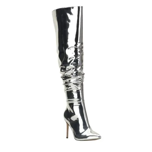 INC Women's Iyonna Over The Knee Slouch Boots Silver Size 6 1/2