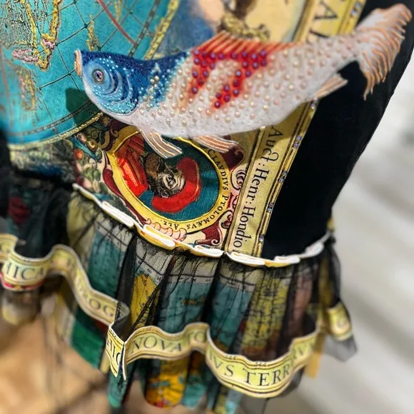 IPNG: The World At Your Paper Boat Trip Ruffled Map Dress S/M