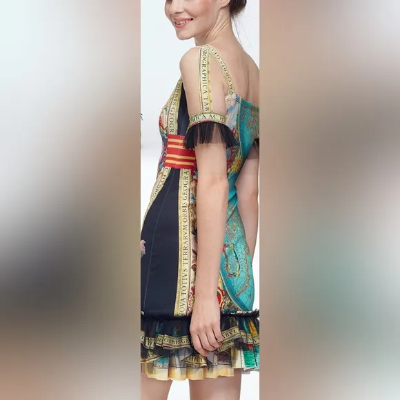IPNG: The World At Your Paper Boat Trip Ruffled Map Dress S/M