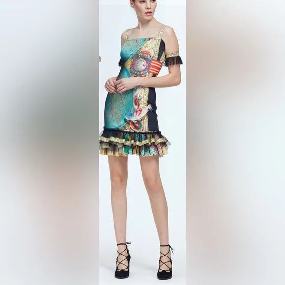 IPNG: The World At Your Paper Boat Trip Ruffled Map Dress S/M