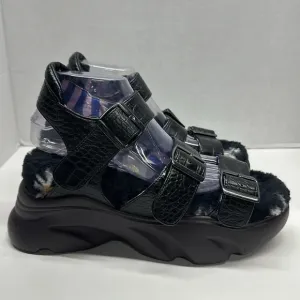 Irregular Choice Platform Sandal Shoes Open Toe Faux Snake Skin Fur Black 41 10