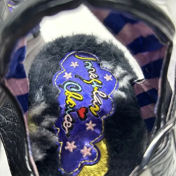 Irregular Choice Platform Sandal Shoes Open Toe Faux Snake Skin Fur Black 41 10
