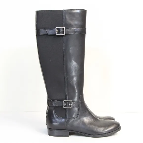 Isaac Mizrahi Live! Women's Black Gored Leather Riding Boots w/ Buckle