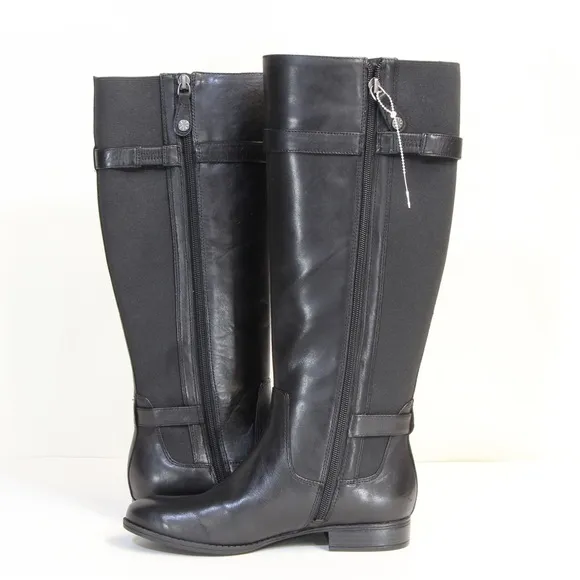 Isaac Mizrahi Live! Women's Black Gored Leather Riding Boots w/ Buckle