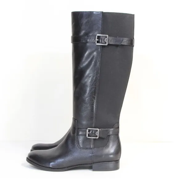 Isaac Mizrahi Live! Women's Black Gored Leather Riding Boots w/ Buckle