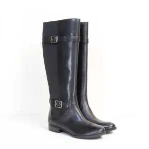 Isaac Mizrahi Live! Women's Black Gored Leather Riding Boots w/ Buckle