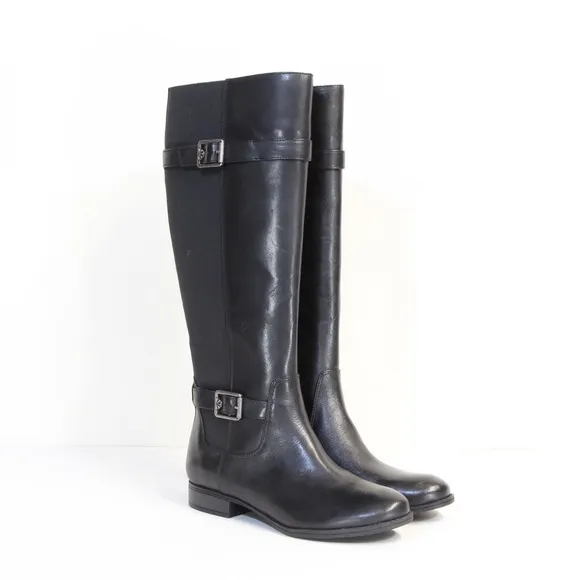 Isaac Mizrahi Live! Women's Black Gored Leather Riding Boots w/ Buckle