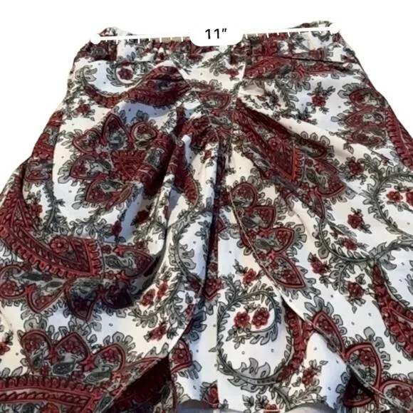 Isabel Marant Tilena White, Black &amp;‎ Red Paisley Print Gathered Mini Skirt Sz 40