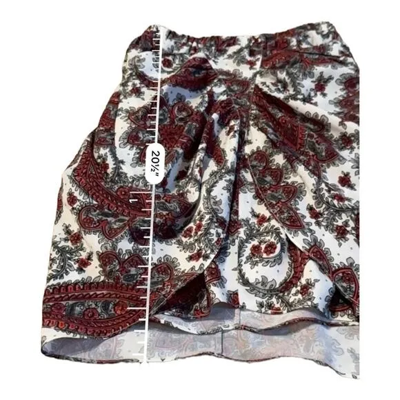 Isabel Marant Tilena White, Black &amp;‎ Red Paisley Print Gathered Mini Skirt Sz 40