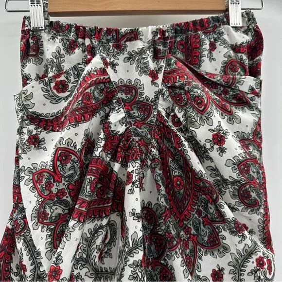 Isabel Marant Tilena White, Black &amp;‎ Red Paisley Print Gathered Mini Skirt Sz 40