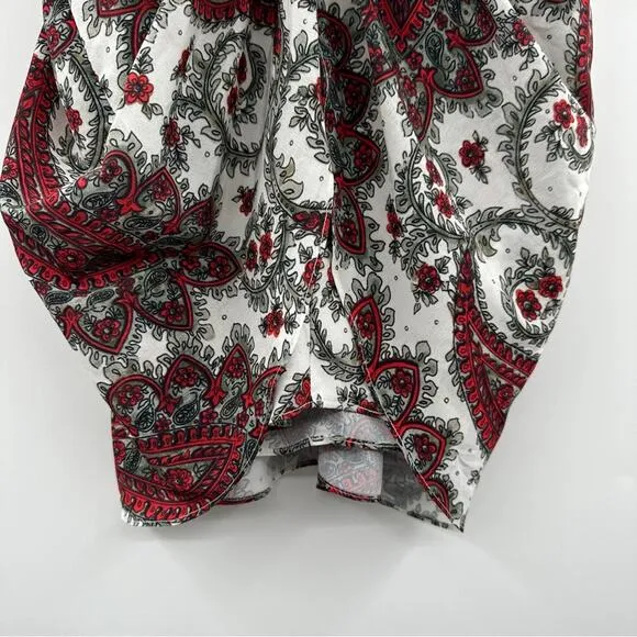 Isabel Marant Tilena White, Black &amp;‎ Red Paisley Print Gathered Mini Skirt Sz 40