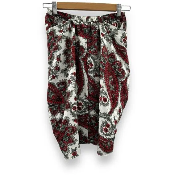 Isabel Marant Tilena White, Black &amp;‎ Red Paisley Print Gathered Mini Skirt Sz 40