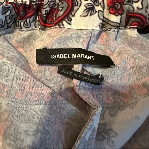 Isabel Marant Tilena White, Black &amp;‎ Red Paisley Print Gathered Mini Skirt Sz 40