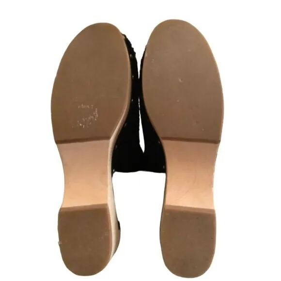 J. CREW 10 Fuzzy Sherpa Mule Clogs Wood Sole Studded Slip On Faux Shearling