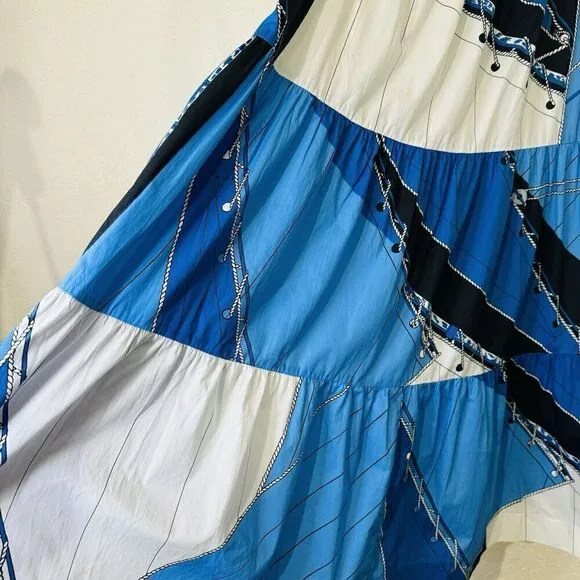 J Crew Cotton Poplin Dress Ratti Regatta Print Blue Sail Boat Nautical Women's 8