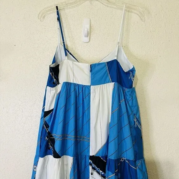 J Crew Cotton Poplin Dress Ratti Regatta Print Blue Sail Boat Nautical Women's 8