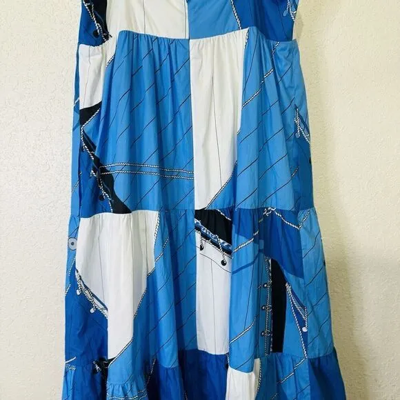 J Crew Cotton Poplin Dress Ratti Regatta Print Blue Sail Boat Nautical Women's 8