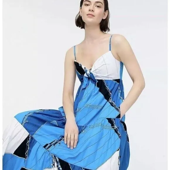 J Crew Cotton Poplin Dress Ratti Regatta Print Blue Sail Boat Nautical Women's 8
