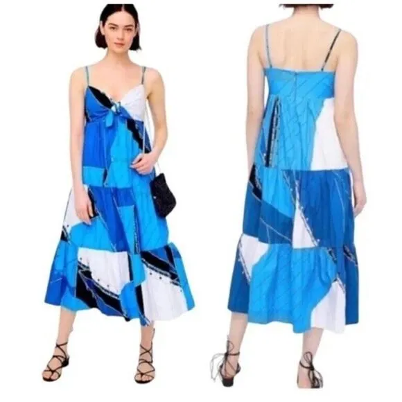 J Crew Cotton Poplin Dress Ratti Regatta Print Blue Sail Boat Nautical Women's 8