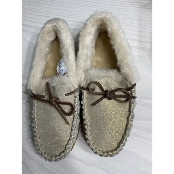 J Crew Lodge Shoes In Metallic Moccasins Slippers Women Size 8