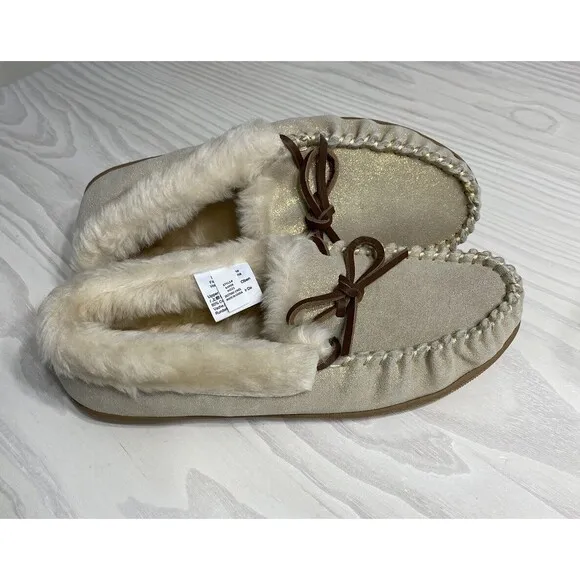 J Crew Lodge Shoes In Metallic Moccasins Slippers Women Size 8