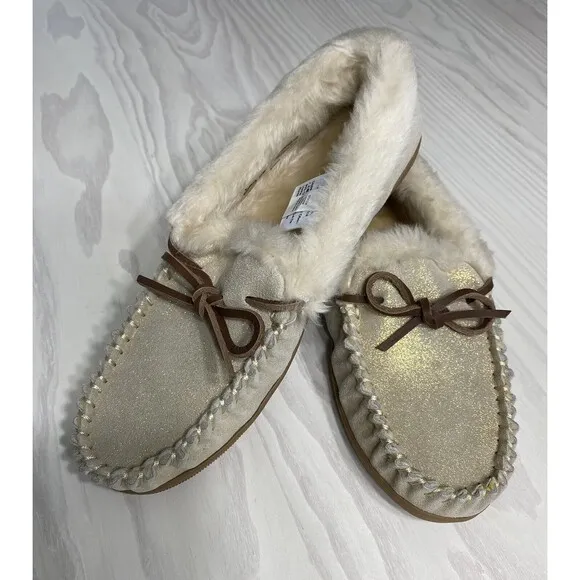 J Crew Lodge Shoes In Metallic Moccasins Slippers Women Size 8