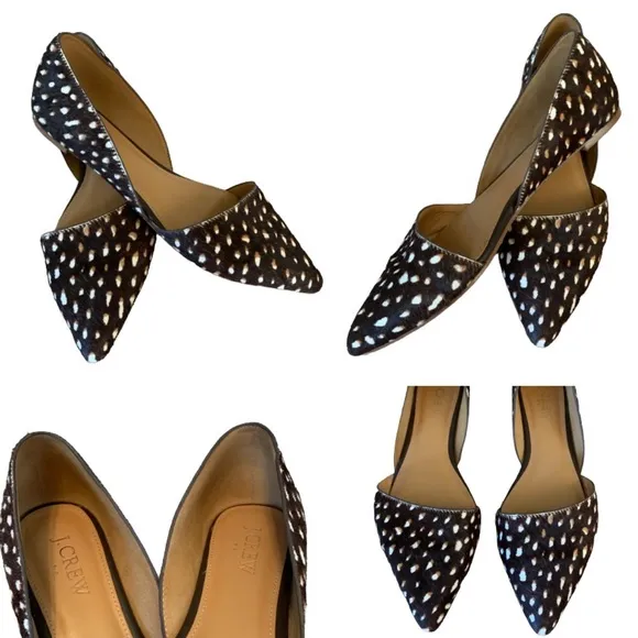 J. Crew Real Calf pony hair D'Orsay Flats Shoes Animal Print Size 7 slip ons