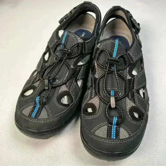 J Murphy Men 8 Black Leather Casual Sport Water Sandals Fisherman Hiking Shoes