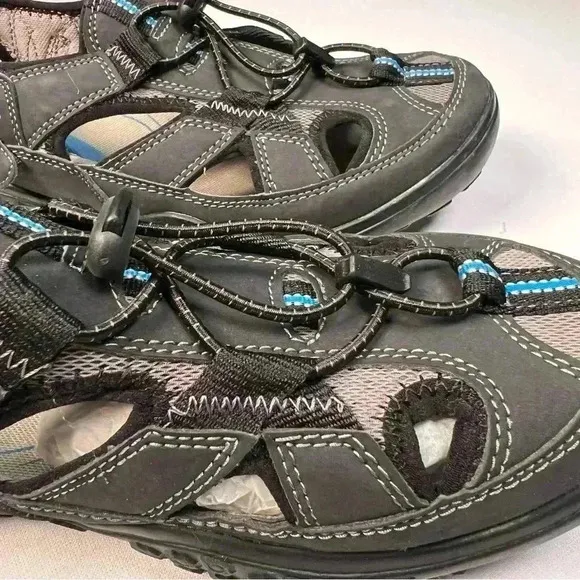 J Murphy Men 8 Black Leather Casual Sport Water Sandals Fisherman Hiking Shoes