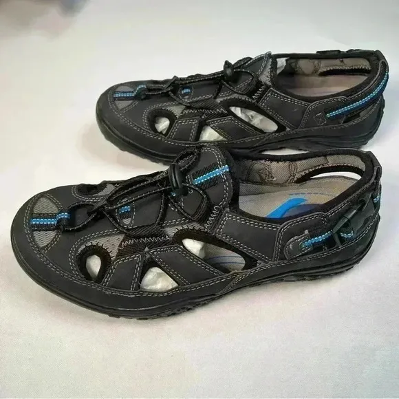 J Murphy Men 8 Black Leather Casual Sport Water Sandals Fisherman Hiking Shoes