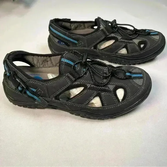 J Murphy Men 8 Black Leather Casual Sport Water Sandals Fisherman Hiking Shoes