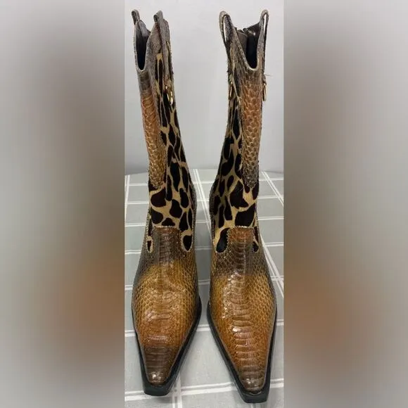 J Renee Womens Size 7.5 Lioness Boots Shoes Snakeskin Fur Giraffe Print Pattern