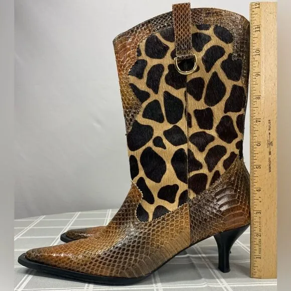 J Renee Womens Size 7.5 Lioness Boots Shoes Snakeskin Fur Giraffe Print Pattern